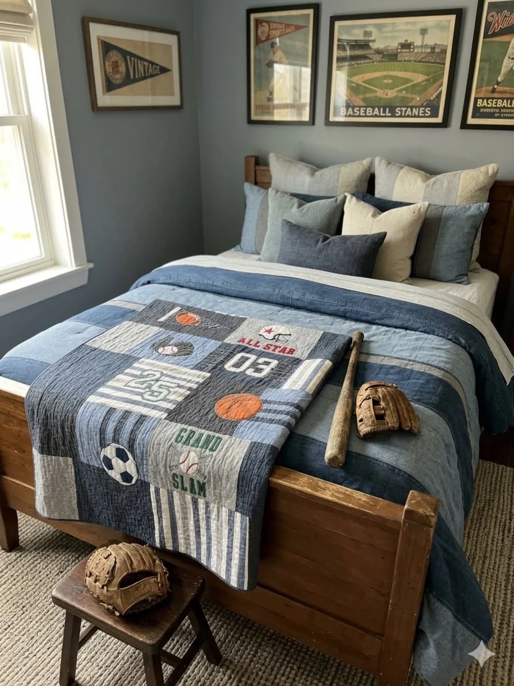Pottery Barn Kids Sports Patchwork Quilt Twin 68x86 All Star Grand Slam Boys